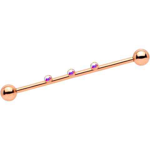 14G Aurora Gem Rose Gold IP Triplet Industrial Barbell 35mm