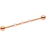 14G Aurora Gem Rose Gold IP Triplet Industrial Barbell 35mm