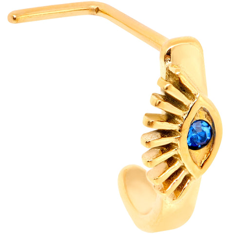 20G Blue Gem Gold Tone Wide Eye Faux Hoop L Shaped Nose Ring