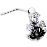 20G 1/4 Clear CZ Gem Nautical Anchor Faux Hoop L Shape Nose Ring