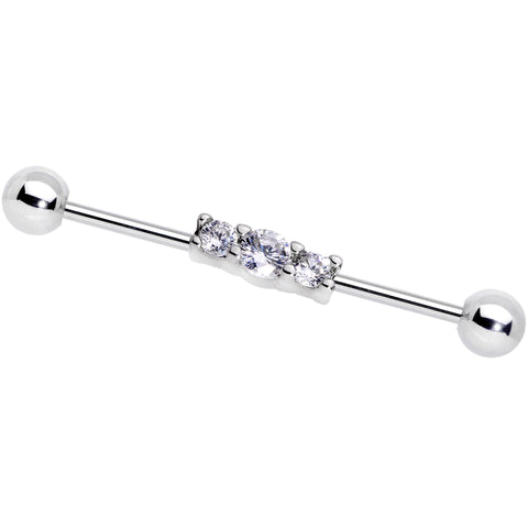 14G Clear CZ Gem Trifecta Straight Industrial Barbell 30mm