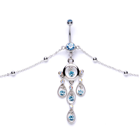 Aqua Gem Dancing Queen Chandelier Dangle Belly Ring Belly Chain