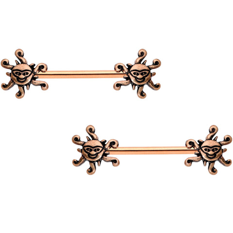 14G 9/16 Rose Gold Tone Summer Sunshine Barbell Nipple Ring Set
