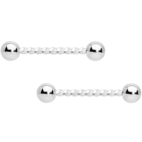 14G 5/8 Stainless Steel Twisted Barbell Nipple Ring Set