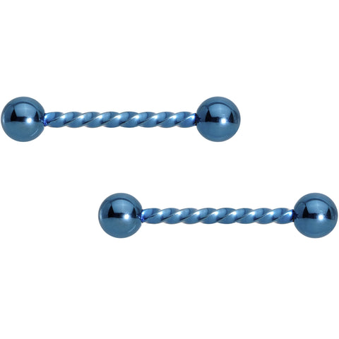 14G 5/8 Bright Blue Twisted Barbell Nipple Ring Set