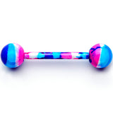14G 5/8 Blue Pink Camouflage Straight Barbell Tongue Ring