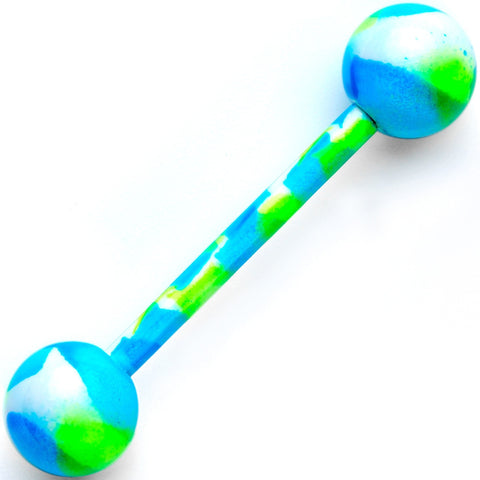14G 5/8 Blue Green Camouflage Straight Barbell Tongue Ring