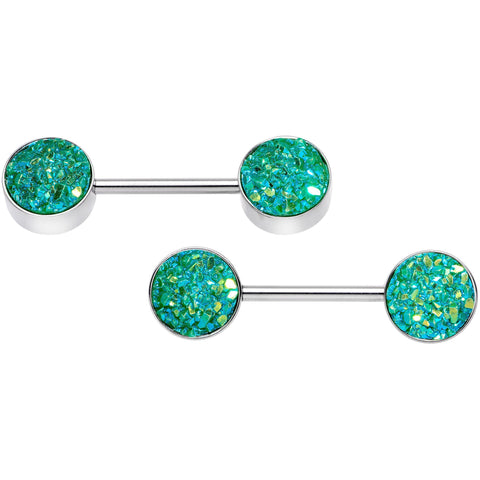 14G 9/16 Green Synthetic Druzy Garden Barbell Nipple Ring Set