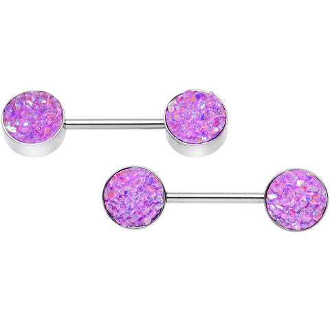 14G 9/16 Lavender Synthetic Druzy Lovely Barbell Nipple Ring Set
