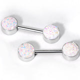 14G 9/16 White And Multi Synthetic Druzy Barbell Nipple Ring Set
