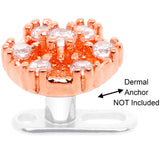 14G Clear Gem Rose Flower Tone Externally Threaded Dermal Anchor Top