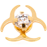 14G Clear Gem Gold Tone Biohazard Dermal Anchor Top