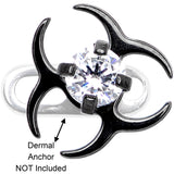 14G Clear Gem Black Biohazard Dermal Anchor Top