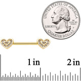 9/16 Clear Gem Gold Tone Plated Heart Barbell Nipple Ring Set