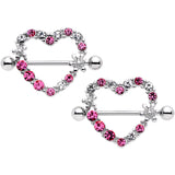 14G 7/8 Pink Clear Gem Loves Garden Nipple Shield Set