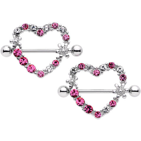 14G 7/8 Pink Clear Gem Loves Garden Nipple Shield Set