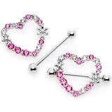 14G 7/8 Pink Clear Gem Loves Garden Nipple Shield Set