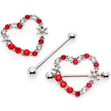 14G 7/8 Red Clear Gem Loves Garden Nipple Shield Set