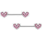 14G 9/16 Pink Gem Passionate Heart Barbell Nipple Ring Set