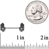 14G 9/16 Aqua Gem Hamsa Hand Barbell Nipple Ring Set