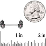 14G 9/16 Pink Gem Hamsa Hand Barbell Nipple Ring Set