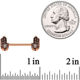 9/16 Aqua Gem Rose Gold Tone Hamsa Hand Barbell Nipple Ring Set