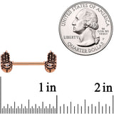 9/16 Clear Gem Rose Gold Tone Hamsa Hand Barbell Nipple Ring Set