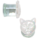 Aurora White Glass Double Flare Kitty Cat Plug Set 6mm to 25mm