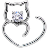 18G Clear CZ Gem Hey Pretty Kitty Cat Closure Ring