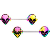14G 9/16 Rainbow Alien Barbell Nipple Ring Set