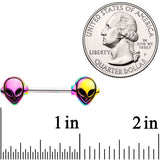 14G 9/16 Rainbow Alien Barbell Nipple Ring Set