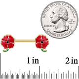 14G 9/16 Gold Tone Blooming Poppies Barbell Nipple Ring Set