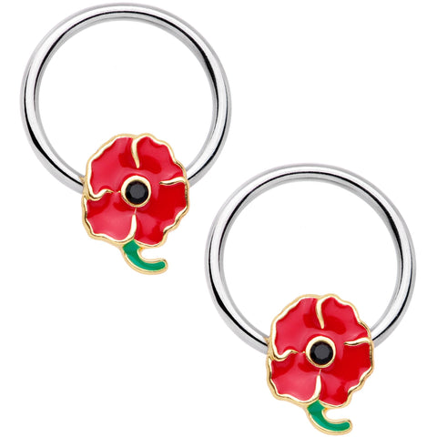 14G 13mm Powerful Poppy Flower BCR Captive Nipple Ring Set