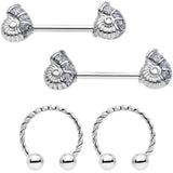 14G 1/2 9/16 Seashell Twisted Horseshoe Nipple Jewelry Set
