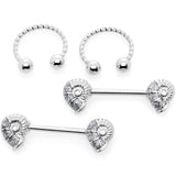 14G 1/2 9/16 Seashell Twisted Horseshoe Nipple Jewelry Set