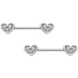 14G 5/8 Clear Gem Wrapped Hearts Barbell Nipple Ring Set