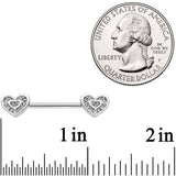 14G 5/8 Clear Gem Wrapped Hearts Barbell Nipple Ring Set