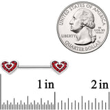14G 5/8 Red Gem Wrapped Hearts Barbell Nipple Ring Set
