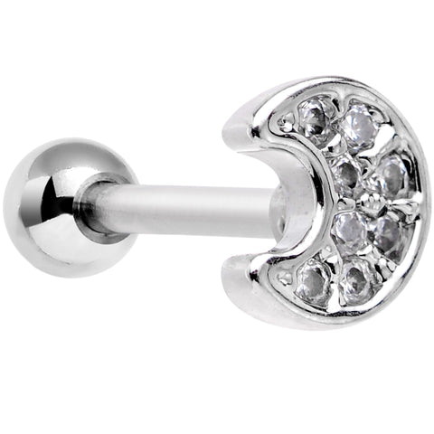 18G 5/16 Clear Gem Crescent Moon Tragus Cartilage Earring