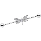 14G Clear Gem Dazzling Lacework Dragonfly Industrial Barbell 38mm
