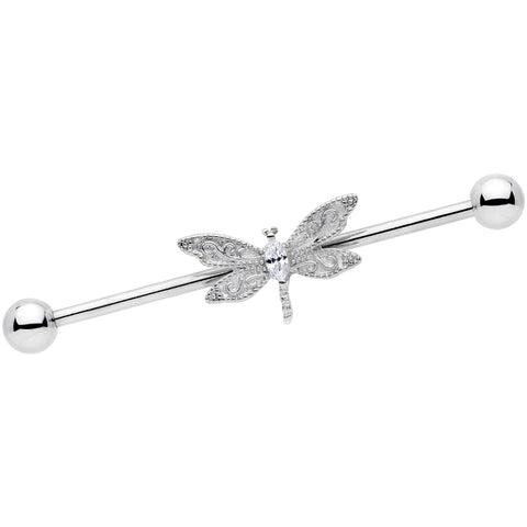 14G Clear Gem Dazzling Lacework Dragonfly Industrial Barbell 38mm