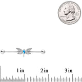 14G Blue Gem Dazzling Lacework Dragonfly Industrial Barbell 38mm