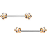 14G 9/16 Clear Gem Precious Flower Barbell Nipple Ring Set