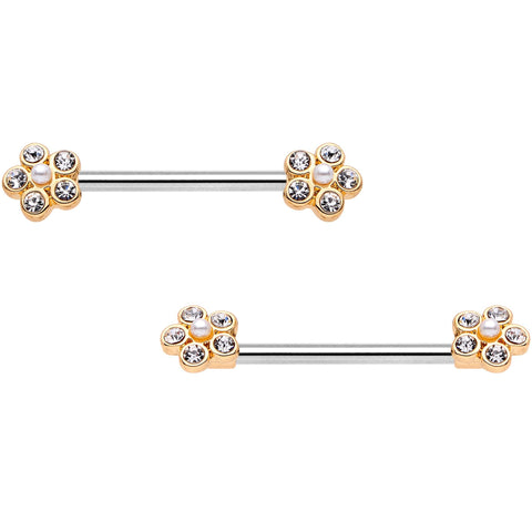 14G 9/16 Clear Gem Precious Flower Barbell Nipple Ring Set