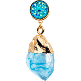 Blue Faux Druzy Quartz Gold Tone Dangle Screw Fit Plug Set 8mm to 16mm