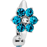 Blue CZ Gem Pretty Posy Flower Top Mount Belly Ring