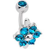 Blue CZ Gem Pretty Posy Flower Top Mount Belly Ring