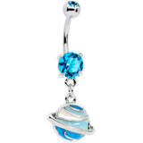 Aqua Gem Rings Of Saturn Dangle Belly Ring