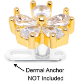 14G Clear CZ Gem Lovely Bloom Gold Tone Dermal Anchor Top