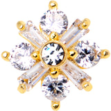 14G Clear CZ Gem Ice Princess Gold Tone Dermal Anchor Top